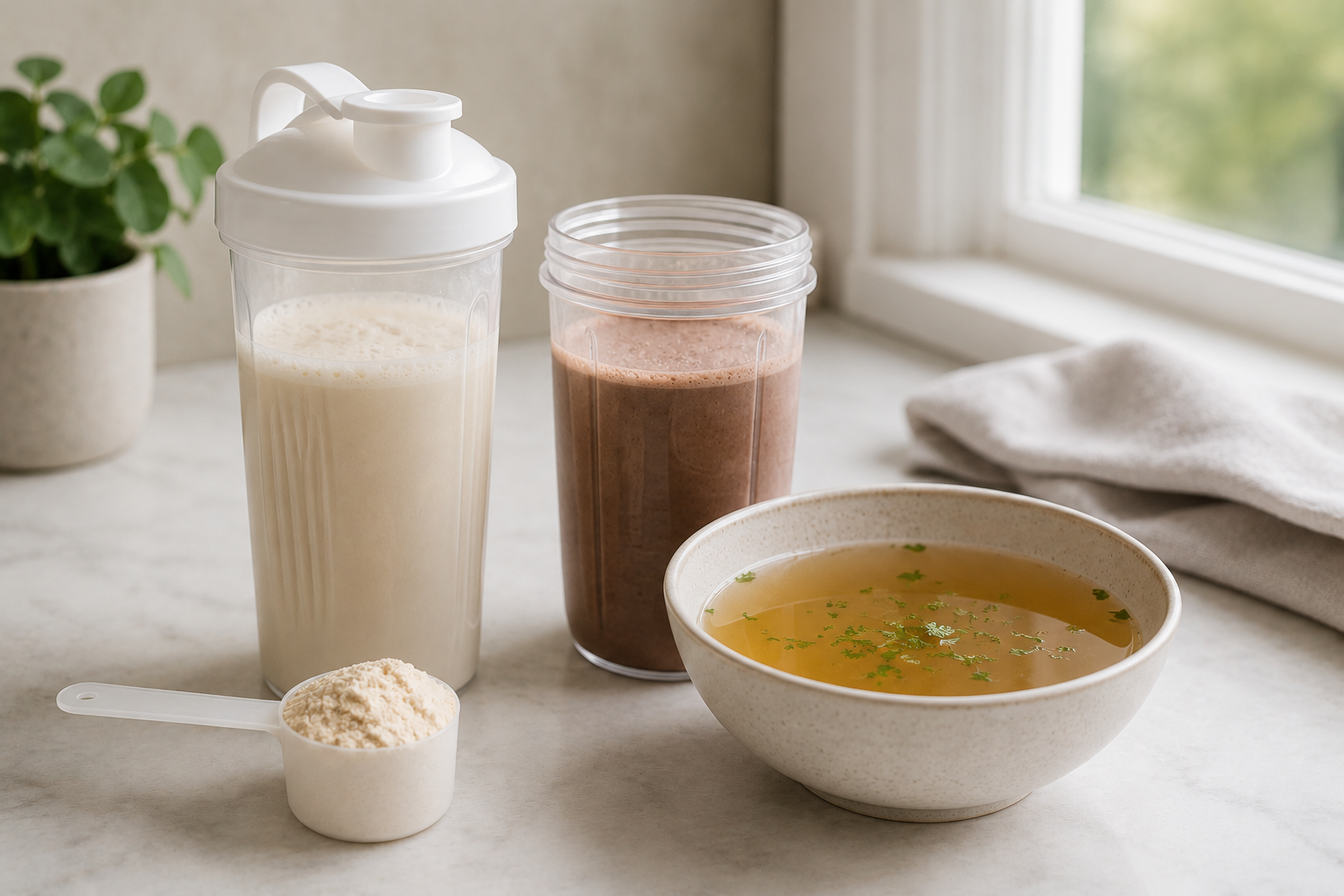 Protein shakes and broth prepared for a bariatric pre op liquid diet. Source: Everself