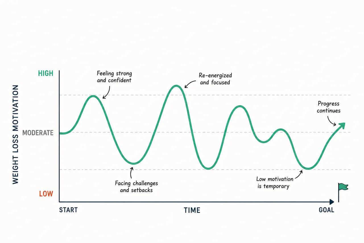 Line graph showing weight loss motivation rising and falling over time