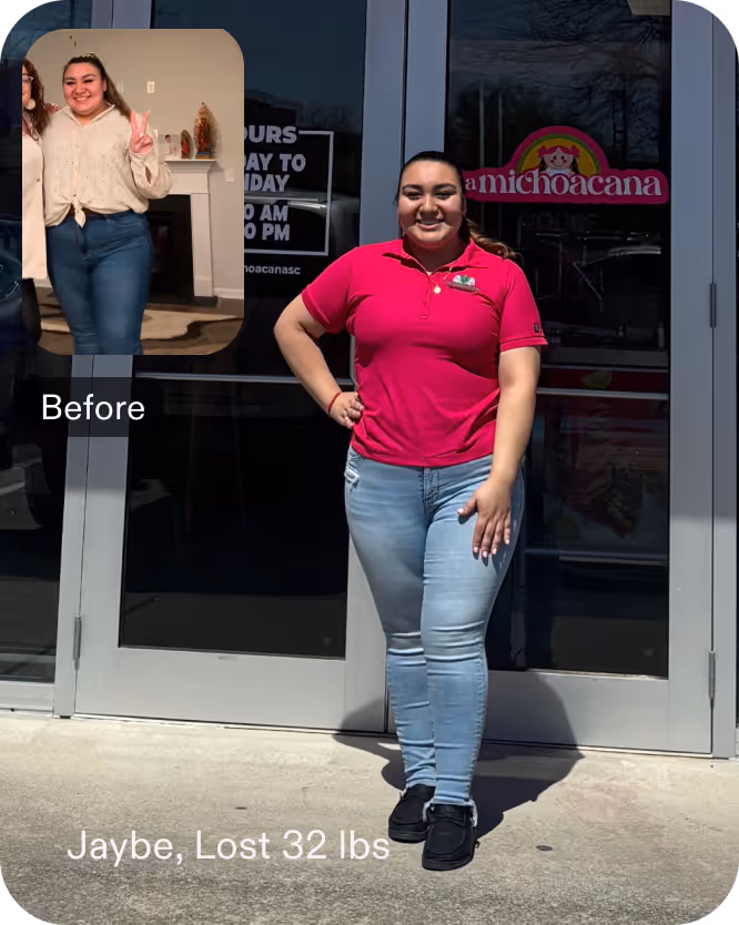 Before and after of Jaybe who lost 32 lbs with ESG