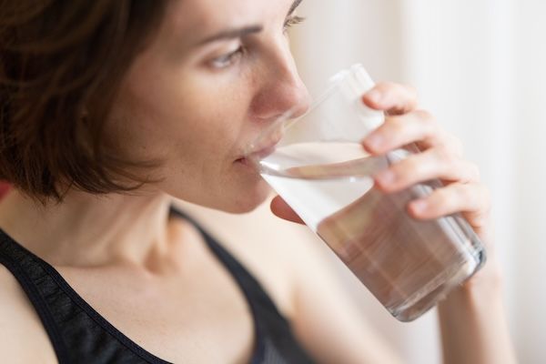 A woman drinking water