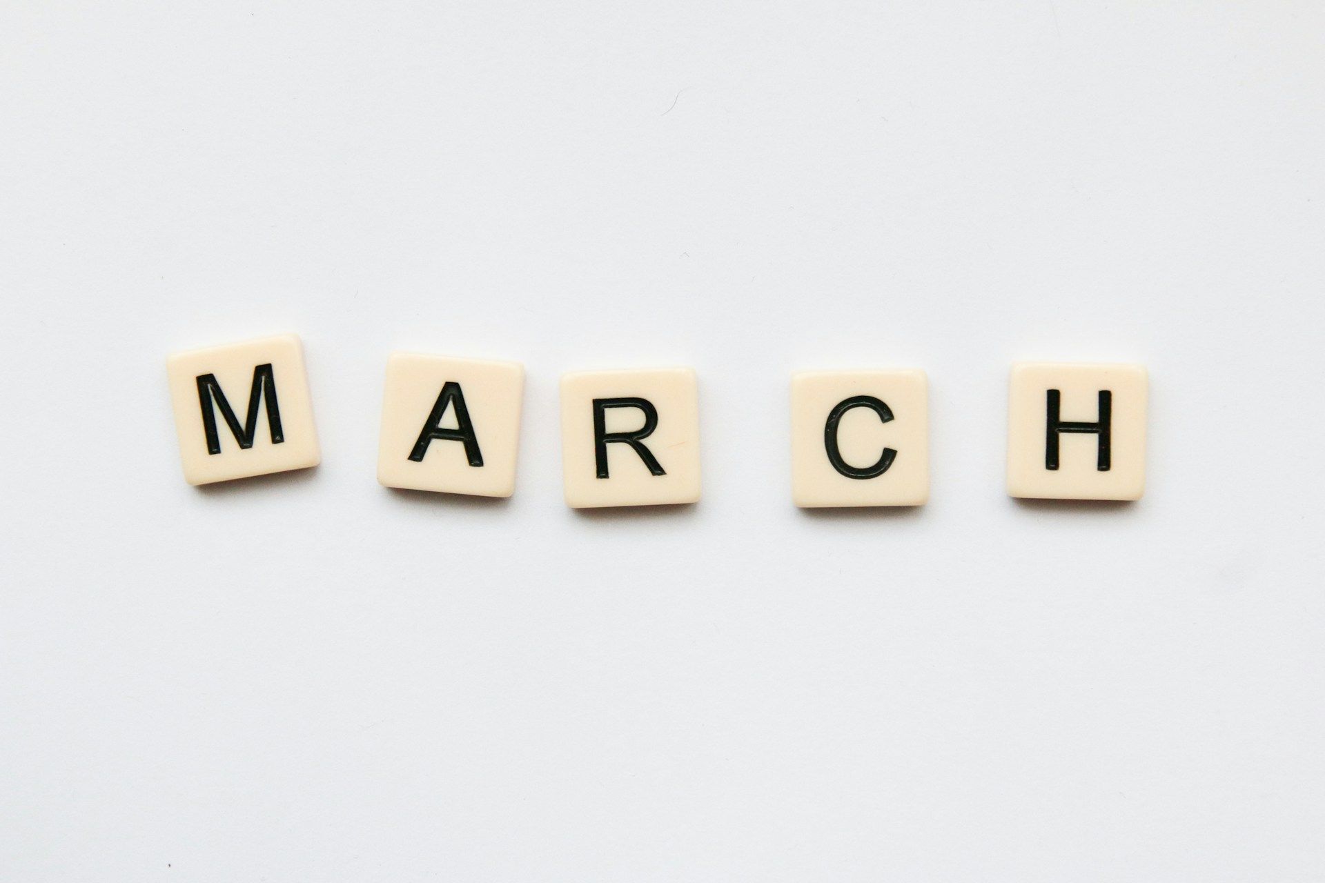 Alphabet blocks showing MARCH