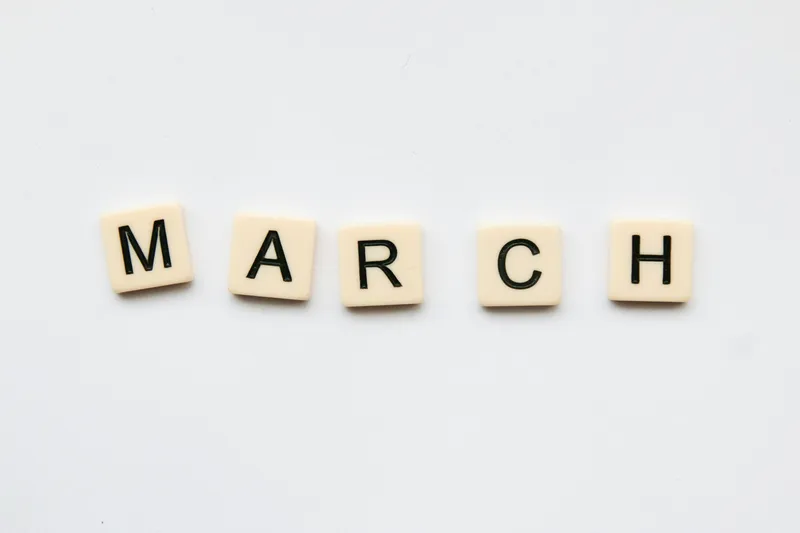 Alphabet blocks showing MARCH