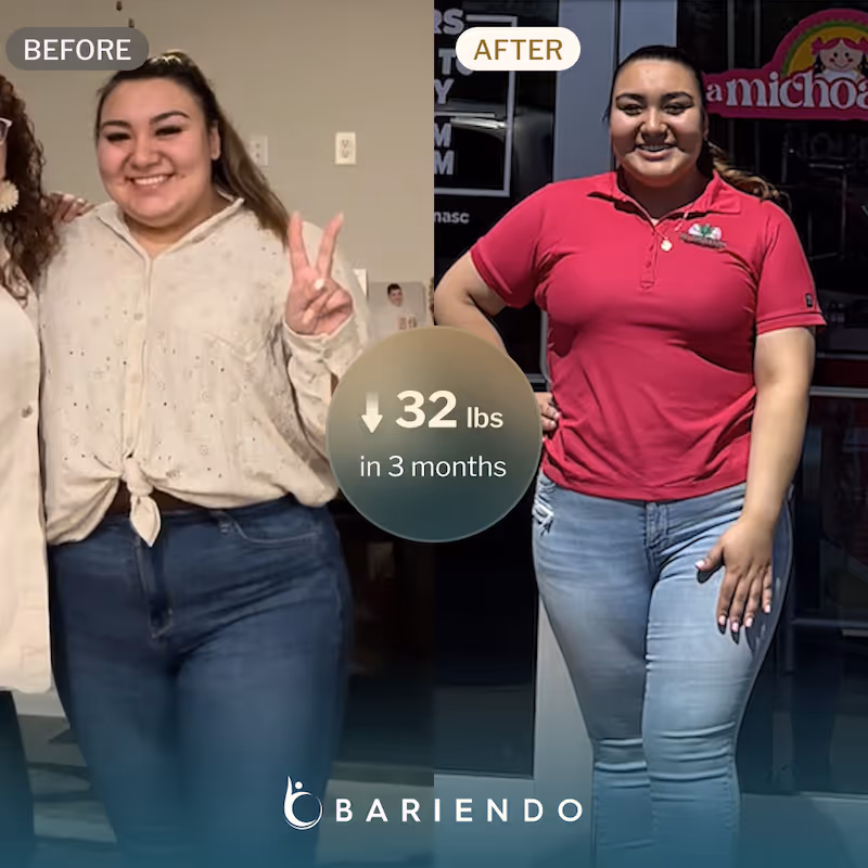 Before and after picture of Jaybe who lost 32 lbs with ESG
