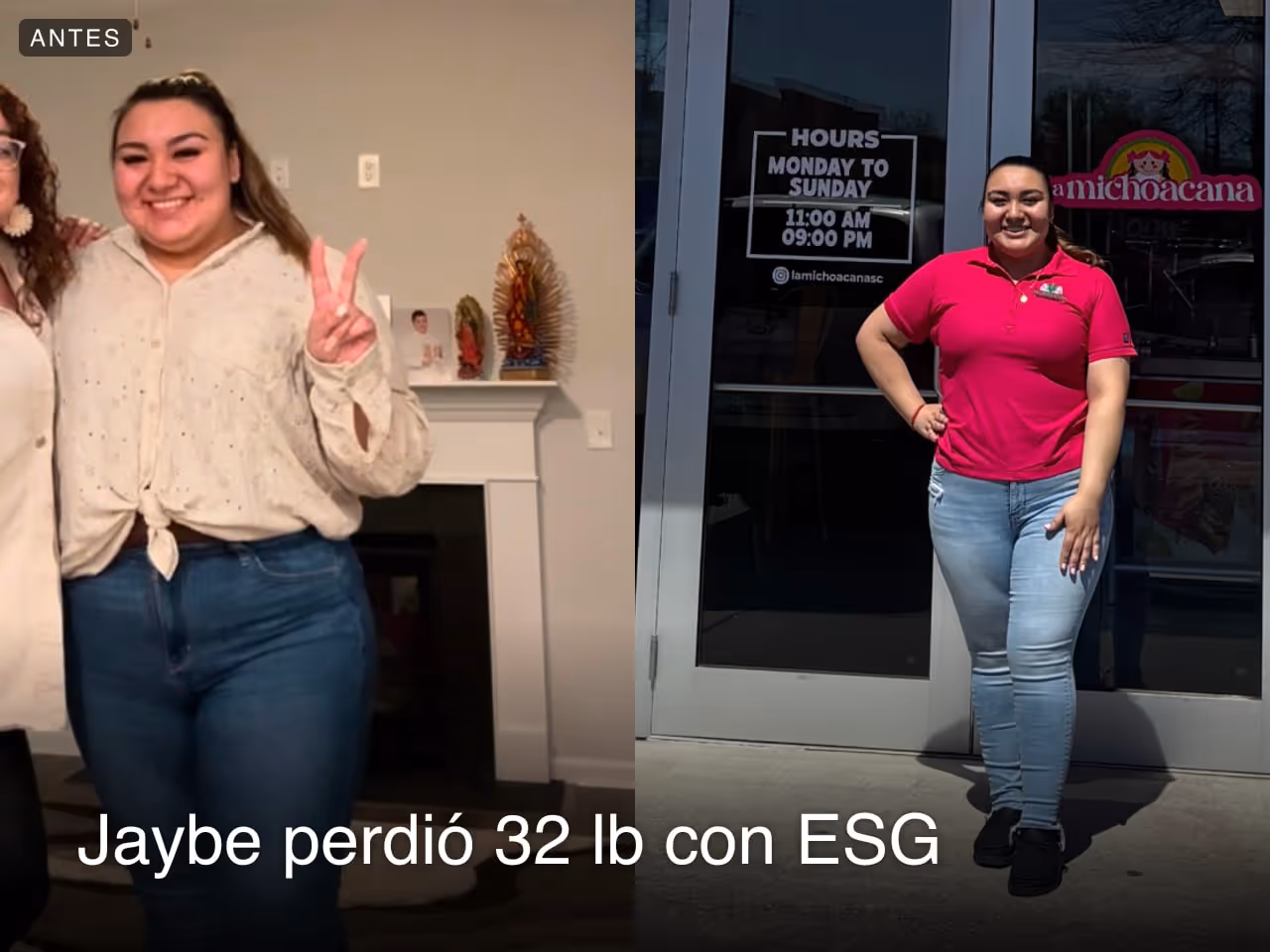 Before and after picture of Jaybe who lost 32 lbs with ESG